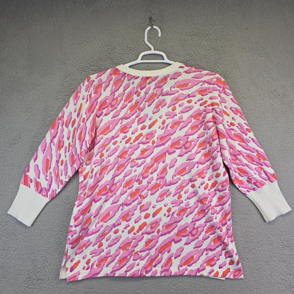 Bob Mackie Cardigan Womens L White Pink Wearable Art Print Side Slit Sweater - Picture 3 of 14
